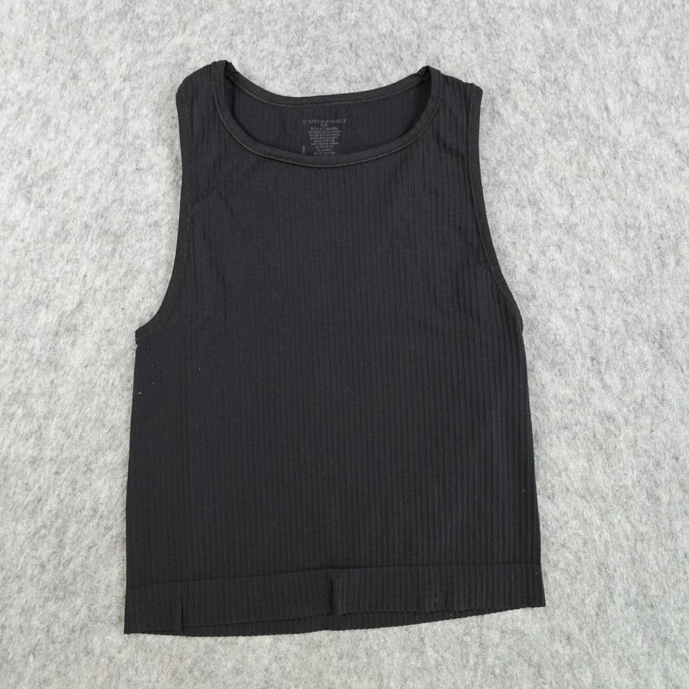 Anthropologie Top Women S/M Black Ribbed Seamless Cropped Tank Layering Capsule